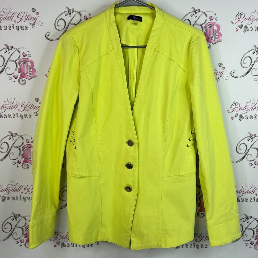 Renuar blazer corset lace up details bright green Neon Yellow Women's Blazer